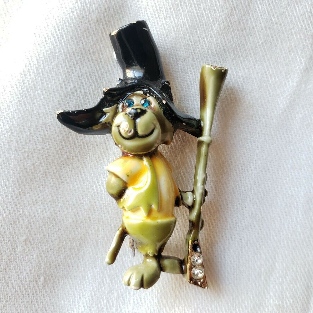 HAR Signed Enamel Dog Brooch W Rhinestones
